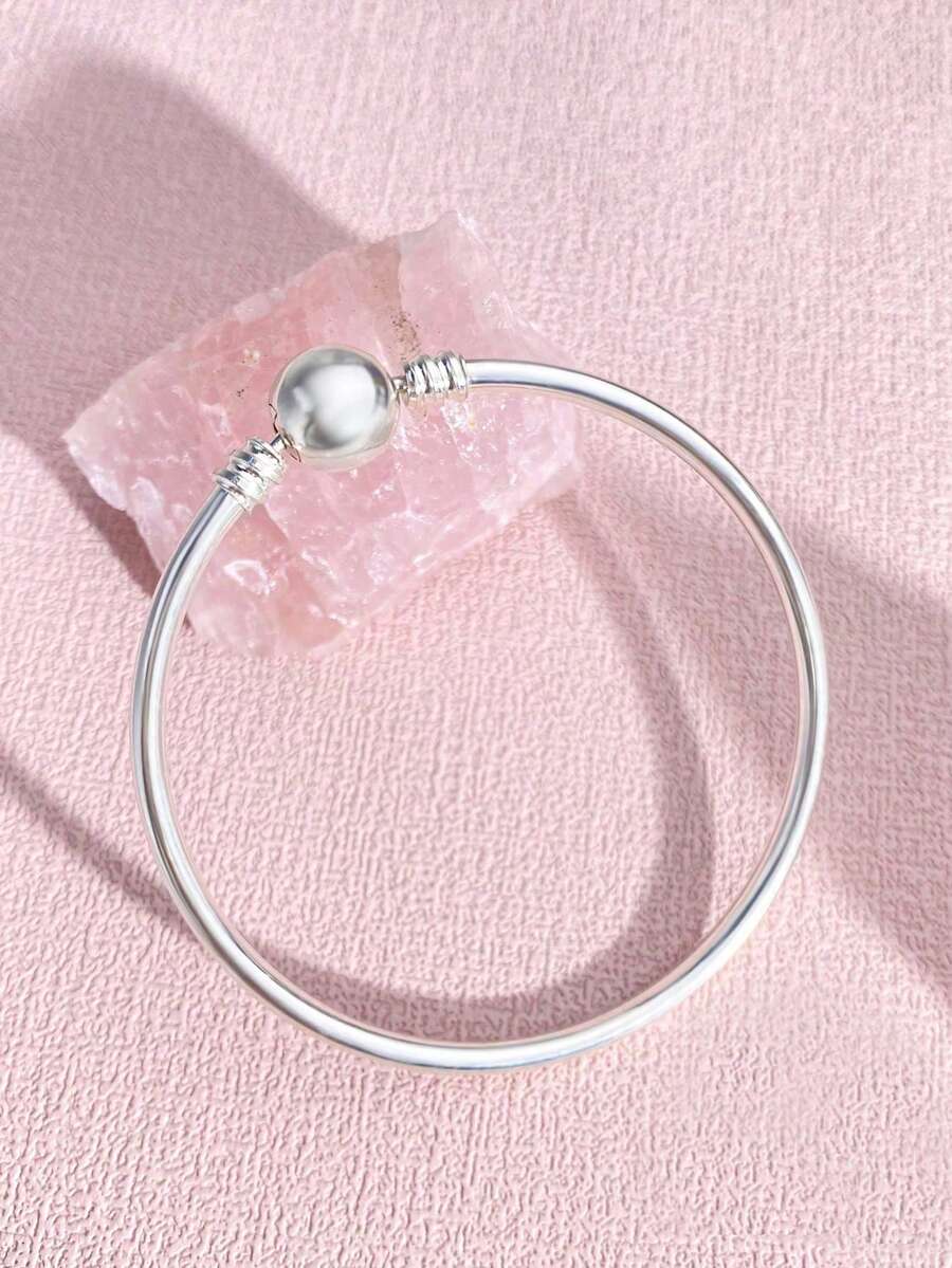 1pc 16-22cm Round Bead Bracelet, Smooth Surface, Suitable For Women, Can Be Used As Party Gift Or Elegant Ladies Jewelry - Silver - View 1