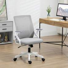 Mesh Office Chair, Computer Desk Chair With Flip-Up Armrests, Lumbar Back Support And Swivel Wheels, Black On-Site - Grey + Polyester - View 2