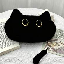 1pc Black Cat Face Pencil Case, Large Capacity Rectangular Zipper Makeup Bag Toiletry Bag, Portable Student School College Office Desktop Stationery Storage Pouch, All-Season Daily Style - Multiple Colors and Styles - View 5