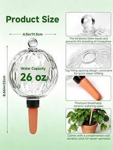 Plant Watering Globe, 26oz Extra Large Top-Fill Automatic Watering Ball, Water Globe, Plant Watering Globe, Indoor/Outdoor Flower Pot Watering Globe, Water Plants While Traveling - Multicolor - View 2