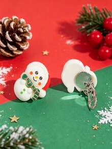 1 Pasang Anting Jepit Telinga Resin Berbentuk Santa Claus, Lonceng Manusia Salju, dan Pohon Natal, Dekorasi Natal Berwarna-warni, Hadiah Sempurna untuk Pesta Liburan Anak-Anak - MultiWarna - View 6