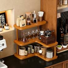 3-Tier L-Shaped Bamboo Corner Storage Rack, Multi-Functional Space-Saving Desktop Organizer, Sturdy Freestanding Display Stand, Suitable For Office Supplies, Tea Set, Spice Jars, Small Items, Ideal For Home Kitchen Bedroom, Vertical Storage Shelf - Multicolor - View 6
