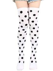 Christmas Halloween Costume Party Role Play Over-The-Knee Socks Red Black Polka Dot Long Stockings - Multicolor - View 10