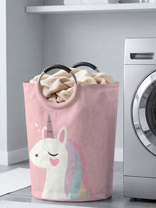 1PC Pony‑Print Fabric Laundry Basket, Foldable Multi‑Purpose Storage Bin With Handles, Dirty Clothes Hamper For Garments, Socks, Jewelry & Toys - Multicolor - View 10