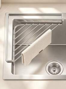 1pc Sink Draining Rack, Stainless Steel Triangular Sink Organizer, Space-Saving, For Placing Sponges, Dish Soap, Dishcloths, Brushes, Rags, Sponges, Kitchen Countertop Organizer Shelf, Home Kitchen Supplies - View 3