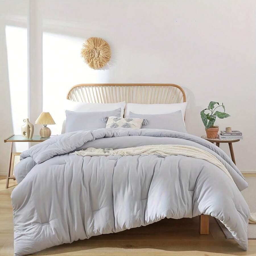 1pc Luxury Bedding Reversible Sleeping Blanket 3D Polyester Quilted Duvet Cover King/Queen Size All-Season Quilted Comforter Soft Hollow Fiber Filling With 4 Corner Handles Women/Men Gift Machine Washable - Light Grey - View 1