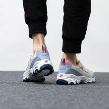 Skechers D'Lites拼色厚底老爹鞋女款反毛皮網布拼接增高緩震復古運動休閒鞋 - 灰藍色 - 查看 2