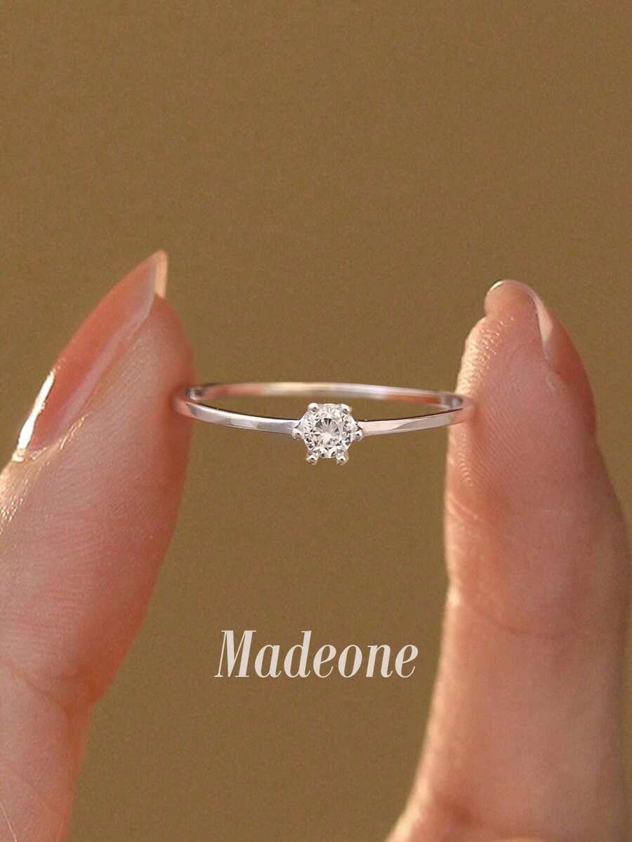 MADEONE 1pc Plain Ring, Zirconia Inlaid, Small Size, Perfect Gift For Girls Or Teachers.