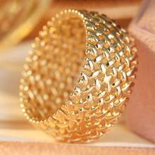 1pc Heavy-Duty Luxury Woven Mesh Women's Decorative Ring, Wide Band Jewelry, Versatile Daily Wear Accessory - Gold - View 6