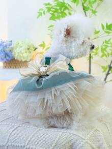 1件寵物衣服 狗狗貓咪服飾配件 小型犬幼犬服裝 婚禮禮服 網紗裙系列 Margaret公主裙－祖母綠 - 彩色 - 查看 2