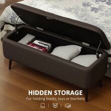 Linen-Look 92 X 31cm Storage Ottoman - White On-Site - Dark Brown + Polyester - View 4