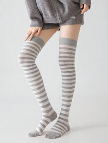 1/5 Pairs Women's Over-The-Knee Socks, Winter Warm Contrast Color Striped Slimming High-Top Slouch Socks, Suitable For Multiple Outfits, Party Wear, Christmas Wear - Multicolor - View 9