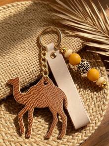 Leopard Beaded Wristlet Camel Keychain, Faux Leather Camel Animal Pendant Key Ring, Fashion Bag Charm Car Key Accessory,Ramadan Holiday Gift For Women - Multicolor - View 3