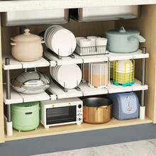 Kitchen Expandable Under Sink Organizer Rack, Cabinet Interior Tiered Shelf, Multi-Functional Pot & Pan Storage Rack - Multicolor - View 6