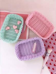 1pc Woven Rattan Storage Basket, Multi-Functional Home Storage Basket, Suitable For Bathroom, Living Room, Kitchen, Bedroom, Can Be Used As Decoration, Gift For Friends And Mother - Multicolor - View 3