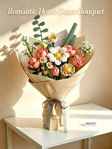 864 Pcs ABS Flower Building Blocks Set, DIY Build‑Your‑Own Forever Bouquet Kit For Adults, Multi‑Angle Adjustment Artificial Flower Blocks, Home Table Decor, Ideal Gift For Valentine's Day, Birthday, Anniversary & All Special Occasions - Multicolor - View 10