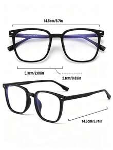 1pc Men's Square Plastic Frame Glasses With Rivet Decoration, Classic, Fashionable, Minimalist Style, Suitable For Various Face Shapes - Clear - View 5