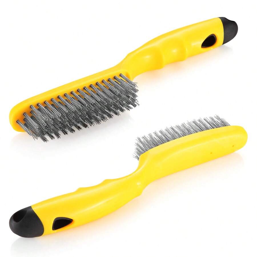 Stainless Steel Wire Brush With 2 Heavy-Duty Dust Scraping Or Painting Brushes, Equipped With A 10.5-Inch Curved Handle And 79 Bristles - Suitable For Rust Removal, Decontamination, And Pre Welding Paint Scrubbing, Cleaning Dirt And Rust Removal