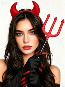 1/2/4pcs Devil Horn Headband Set Accessories, Black And Red Gothic Devil Horn Headwear, Suitable For Daily Wear, Festivals, Halloween, Cosplay - Multicolor - View 1