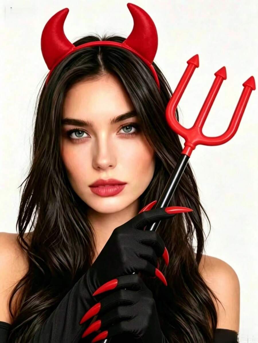 1/2/4pcs Devil Horn Headband Set Accessories, Black And Red Gothic Devil Horn Headwear, Suitable For Daily Wear, Festivals, Halloween, Cosplay - Multicolor - View 1