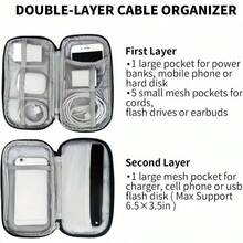 1PC Portable Black Electronic Storage Bag With Mesh Compartments, Organizes Data Cables, Chargers, Power Banks, USB Drives, Hard Drives, Earphones, Game Accessories, Digital Gadgets - Black - View 10