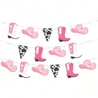 1 Set Guirnalda DIY para Despedida de Soltera de Vaquera Rosa, Let's Go Girls Guirnalda de Banderas Triangulares con Estampado de Vaca, Pancarta Colgante de Botas y Sombrero de Vaquero Occidental, Adecuada para Decoración de Despedida de Soltera Nash Bash, Pancarta Colgante con Tema de Vaquera Disco, Baby Shower Occidental o Celebración de Vaquero