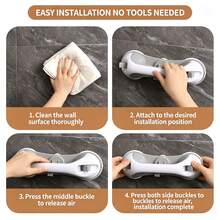 2pcs Set (1 Upgraded 3-Suction Cup Bathroom Grab Bar + 1 Random Color Towel) Drill-Free Bathroom Grab Bar, 3 Thickened Suction Cups, Non-Slip Easy Installation, Vacuum Suction Grab Bar, Waterproof Durable, Suitable For Bathroom And Toilet - 2pcs(1armrest+1random Color Cloth) - View 10