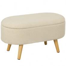 Teddy Fleece Storage Ottoman - White On-Site - Cream + Polyester - View 1