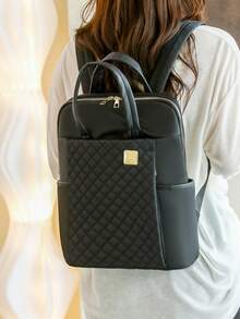 [Commuter Luxury Quilted Backpack]Handheld Dual-Use Large Capacity Travel Bag. Essential For Professional Women, Main Compartment Laptop Sleeve, Secure Laptop Storage; Organized Commuter Items. Business Trips, Daily Commute, Short Trips - All In One Bag. - Multicolor - View 9