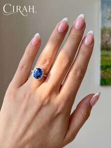 1pc Women's Shiny Blue Zirconia Ring, Engagement Wedding Party Daily Wear Anniversary Jewelry Gift - Silver - View 3