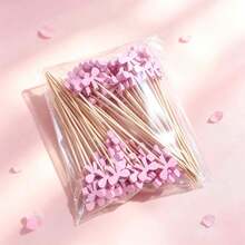 10/50/100pcs Exquisite Cute Pink Bow Food Skewers (Natural Bamboo, Smooth Surface), Cute Design Cocktail Set, For Fruit Platter, Cooked Food And Party Decoration - Pink - View 10