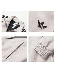 Adidas 男士運動夾克 STREET M JACKET 戶外休閒日常穿著 配色立領皮夾克 KX0814 - 淺灰 - 查看 8