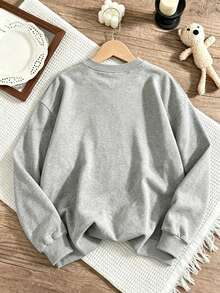 Plus-Size Women's Casual Crew Neck Sweatshirt, Versatile For Everyday Wear And Weekend Outings, Retro Cartoon Girl Graphic Print, Fallfashion Outfit. - Grey - View 2