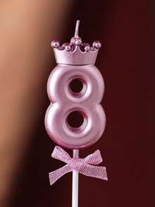 Bright Pink Crown Pattern Birthday Candle, Suitable For Birthdays, Anniversaries And Various Celebrations, Decorated With Glitter And Bow Details - Multicolor - View 20