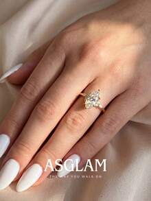 1pc Sparkling Zirconia Marquise Shaped Ring, Women's Engagement Wedding Party Daily Wear Anniversary Jewelry Gift - Temperament Horse Eyes - View 3