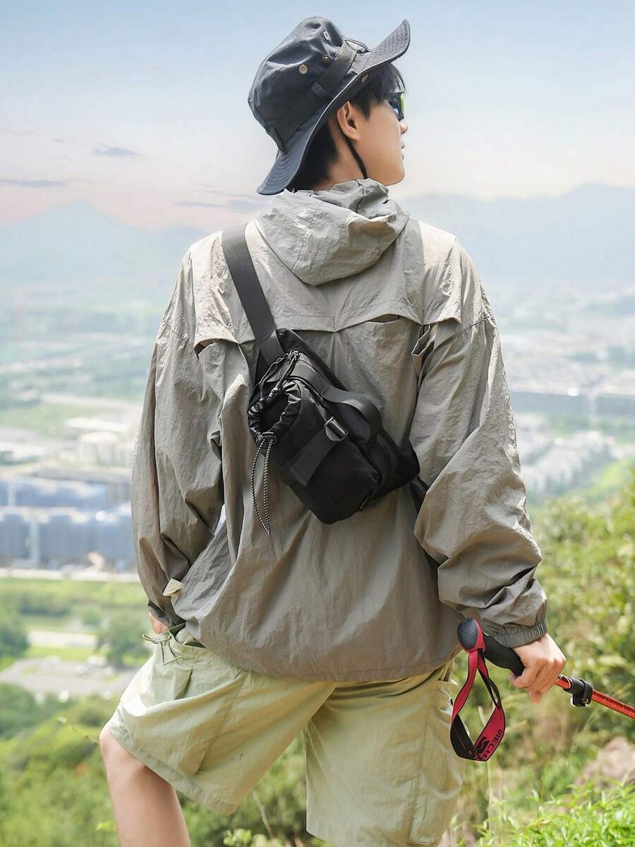 Drawstring Outdoor Fanny Pack, Multi‑Pocket Utility Sling Crossbody Bag, Adjustable Strap Lightweight Chest Bag For Men Hiking Camping Travel Sports - Multicolor - View 1