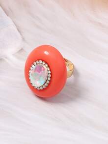 1pc European & American Vintage Fashion Versatile Rhinestone Geometric Adjustable Ring For Women, Minimalist Luxury High-End Commuter Accessory - Geometric Diamond Ring - View 4