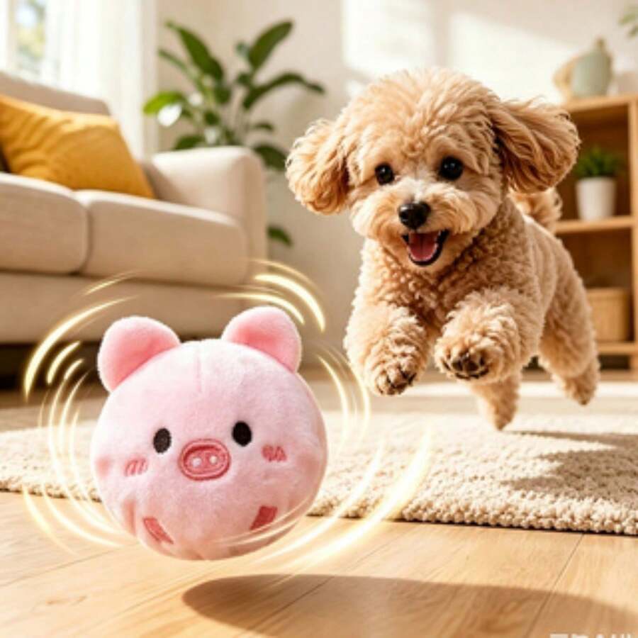 10pcs/1pc Pink Pig Pet Interactive Bouncing Sound Toy Ball, Cat Interactive, Self-Entertainment Toy For Dogs And Cats To Play And Relieve Boredom, Sound-Attracting Toy For Dogs And Cats, Durable Material, Slow Rebound Pet Companion Play Toy, No Electricity, Christmas Gift - Pink - View 1