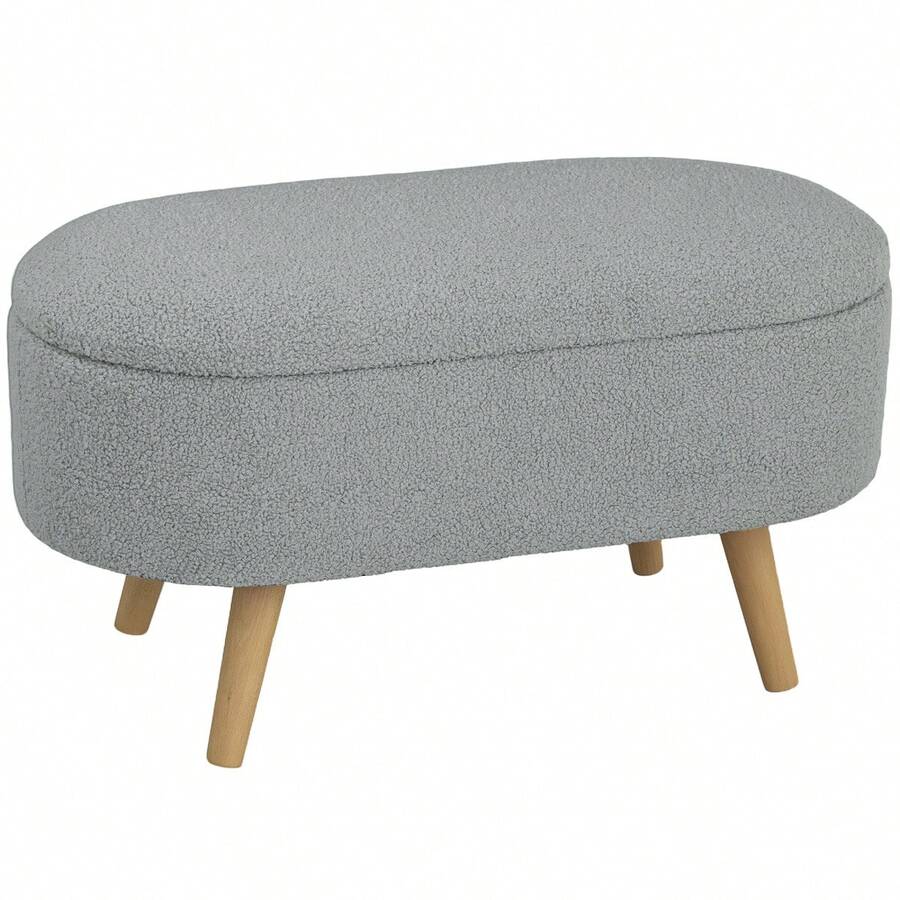 Teddy Fleece Storage Ottoman - White On-Site - Charcoal Grey + Polyester - View 1