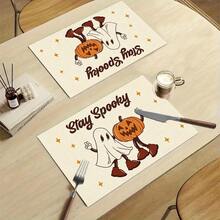 1/4/6pcs Halloween Series Cartoon Ghost Pumpkin Pattern Printed Placemats, Heat-Resistant Table Mat For Home Kitchen/Dining Table Protection, Party Scene Decoration - Multicolor - View 9