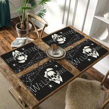 1/4/6pcs Halloween Series Bone Font Skeleton Spider Web Pattern Printed Placemats, Heat-Resistant Table Mats For Home Kitchen/Dining Table Protection, Party Scene Decoration - Multicolor - View 11