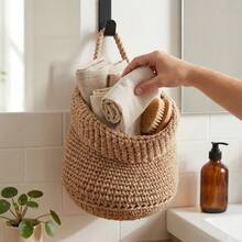 3PCS Hanging Woven Basket Set With 3 Sizes, Boho Rope Crochet Wall Hanging Storage Baskets With Hanging Loops, Decorative Multipurpose Space Saving Wall Organizer For Bathroom Bedroom Living Room Kitchen Entryway Plants Towels - Khaki - View 6