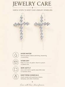XYHEALER 1 Pair Women's Silver Large Rhinestone Cross Ear Clips With Vine Design, Exaggerated Crystal Inlaid Long Cross Earrings, Suitable For Prom, Party, Wedding - Multicolor - View 6