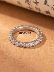1pc Minimalist Glam Copper Cubic Zirconia Ring, Half‑Band Paved Inlaid Zirconia Jewelry For Kids Girls Daily Wear Birthday Gift - Multicolor - View 13