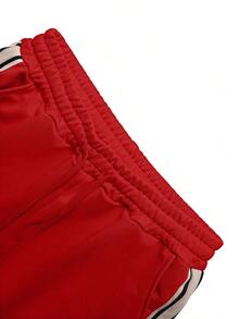Kolrap Men's Black 2 Pieces Set Side Stripe Zipper Hoodie + Drawstring Straight Leg Sweatpants Outfit, Men's Streetwear Style Black Stripe Detail Hoodie & Pants Set, Casual Home Wear, Sporty Zip-Up Hoodie Jogger Pants Set, Fitness Running Training Clothes, Casual Sports Outfit, Men's 2 Pieces Outfit - Red - View 8