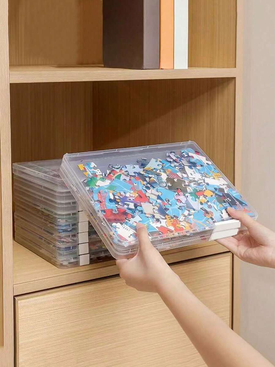 1/2/4pcs Kotak Penyimpanan Puzzle Plastik Transparan - Kotak Penyimpanan Mainan Multifungsi untuk Balok Bangunan, Potongan Puzzle, dan Kerajinan Tangan, dengan Tutup yang Praktis, Kapasitas Besar, Tahan Air, Penutup Kunci Ganda, Penyimpanan yang Dapat Ditumpuk, Cocok untuk File, Majalah, Buku Catatan, Faktur, Kertas Ujian, dll. - Hemat Ruang, Pilihan Ideal untuk Penggunaan di Rumah dan Kantor, Pengorganisasian Kantor, Bahan Plastik yang Modis dan Tahan Lama, Kotak Penyimpanan File - Clear - View 1