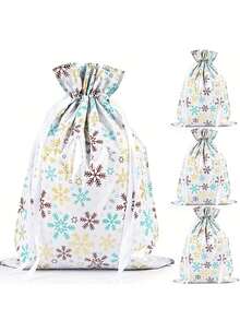 3pcs/1pc 51cm*39cmLarge Christmas Drawstring Gift Bag – Reusable, Durable Plastic Bag With Snowflake Print – Holiday Shopping Bag – Suitable For Christmas, Everyday Use, And Themed Parties - One Size Fits All - View 1