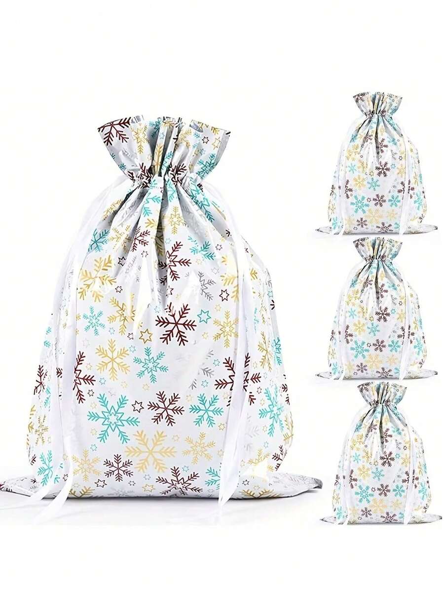 3pcs/1pc 51cm*39cmLarge Christmas Drawstring Gift Bag – Reusable, Durable Plastic Bag With Snowflake Print – Holiday Shopping Bag – Suitable For Christmas, Everyday Use, And Themed Parties - One Size Fits All - View 1