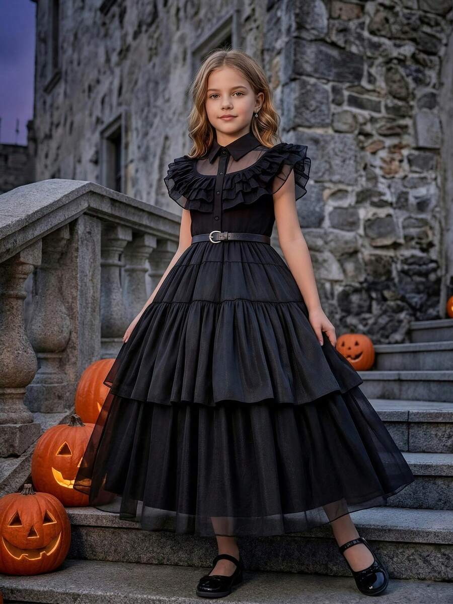 Tween Girl Party Halloween Dress, Performance Costume Suitable For Holiday Celebration, Evening Party, Ball, Stage Show, Series - Black - View 1