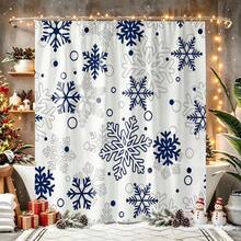 1pc Christmas Snowflake Shower Curtain, Vintage Design, Waterproof Bath Curtain, Suitable For Bathtub Partition, Bathroom Decor And Bathroom Accessories, Includes 12 Hooks - Multicolor - View 1